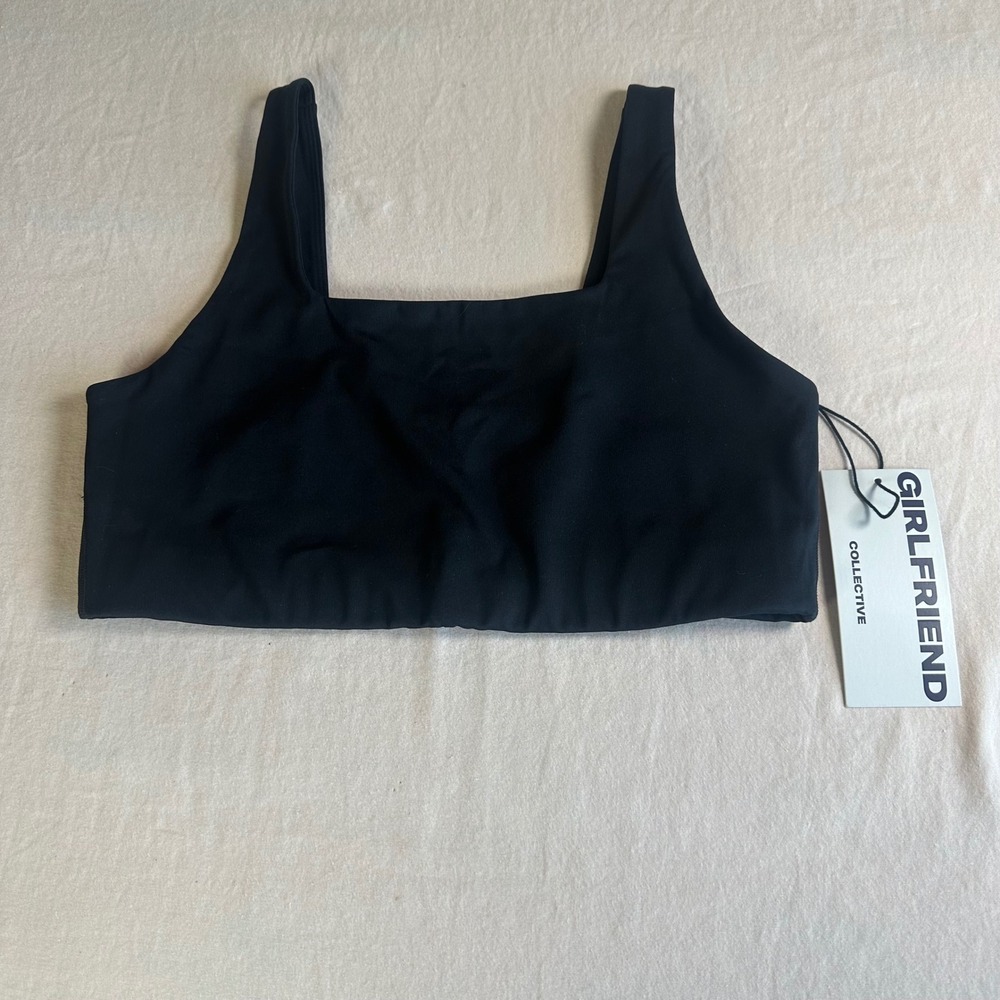 Girlfriend Collective Paloma Bra Black Square Neck Sports Bra NWT Women Size L